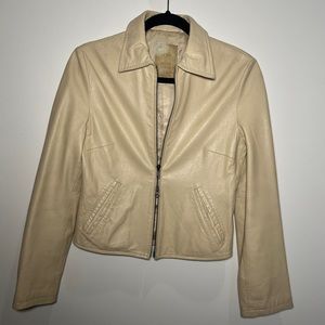 MNG. Size Small
Beige genuine 100% leather jacket 
Double front zipper closure
